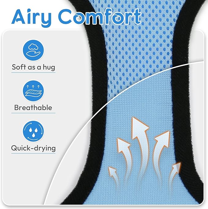 Dooradar Cat Harness and Leash Set, Escape Proof Safe Adjustable Kitten Vest Harnesses for Walking, Easy Control Soft Breathable Mesh Jacket with Reflective Strips for Cats,Light Blue, XS