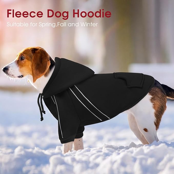 ASENKU Cozy Dog Hoodie，Soft Sweater with Adjustable Hood, Back Pocket and Leash Access Hole，Warm Reflective Sweatshirt for Cold Weather（Black，XL