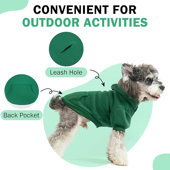 SCENEREAL Dog Hoodie Sweaters for Small Medium Large Size Dogs, Fleece Dog Sweatshirt with Hat and Pocket,Soft Cold Winter All Weather Dog Clothes for S to XL Sized Dogs, Green S