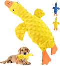 Squeaky Plush Dog Toy for All Breeds, Multifunctional Goose Dog Toy with Honking Sound, Crinkle Paper, Treat Pocket, Durable Soft Stuffed Animal for Chewing, Cuddling, Interactive Play (Yellow)