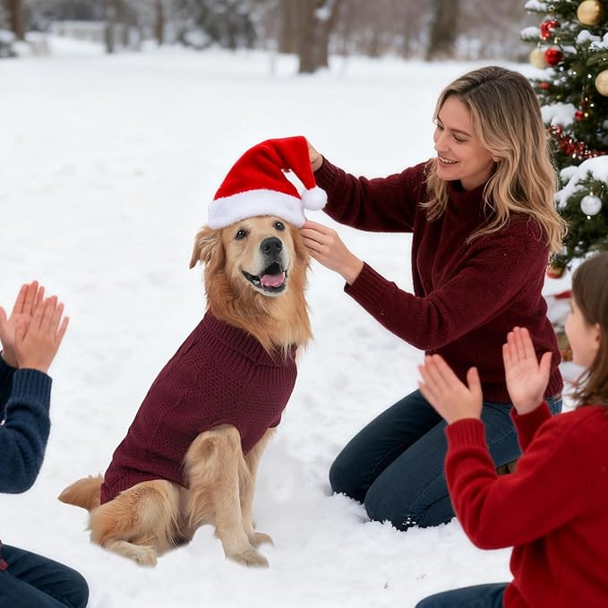 Mihachi Turtleneck Dog Sweater - Winter Coat Apparel Classic Cable Knit Clothes with Leash Hole for Cold Weather, Ideal Gift for Pet in New Year Wine Red SM