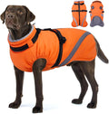 BRKURLEG Dog Winter Jackets for Large Dogs, Dog Coat with Harness Built in, Dogs Snowsuits with Zipper, Waterproof Windproof Pet Puffer Jacket Fleece Vest for Labrador, German Shepherd, Orange XXXL