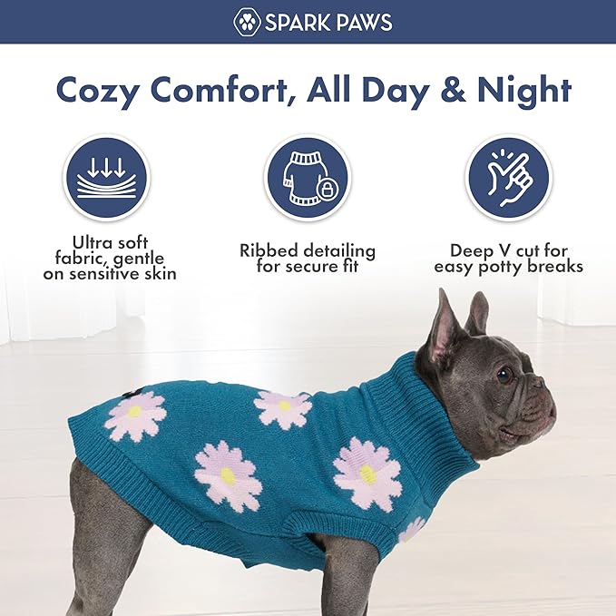 Spark Paws Knit Dog Sweater – Ultra Soft Warm Winter Dog Sweater for Small, Medium & Large Dogs – Stretch Fit Pet Sweater for French Bulldog, Pitbull, Girl & Boy Dogs Jacket, (Flower,2XL)