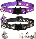 2Pcs Breakaway Cats Collars Cat Collars for Boy & Girl Cats Adjustable Kitten Collars with Bell,Purple+Black,8"-13.1"