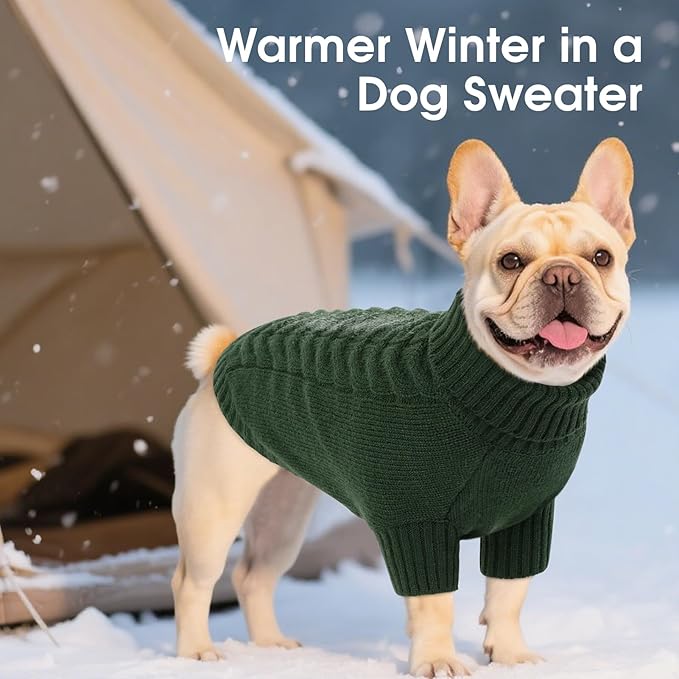Dog Sweaters for Large Dogs Classic Turtleneck Dog Christmas Sweater Thick Warm Pullover Male Puppy Pet Stretch Knitwear Fall Winter Clothes with Leash Hole(Green, L)