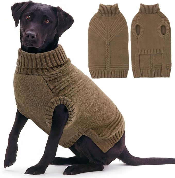 Dog Sweaters for Large Dogs Male Female Pet Knitwear Classic Puppy Warm Pullover Turtleneck Cold Weather Clothes for French Bulldog(Brown, L)