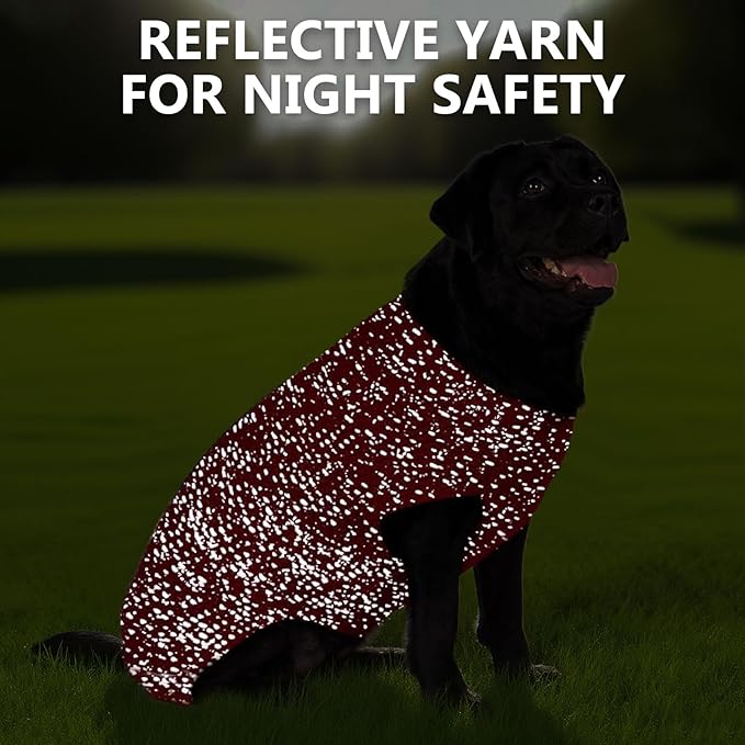 KYEESE Dog Christmas Sweater with Leash Hole Comfy Pullover Sweater Medium Size Male with Reflective Yarn Warm Pet Coats Stretchy Cozy Lightweight Thick Knitwear Dog Clothes,Red, X-Large