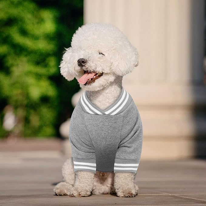 Dog Sweater Brushed Fleece Pet Clothes Baseball Jacket Soft Warm Pet Sweater Dog Sweaters for Small/Medium Dogs Boy Girl(Gray-S/M)