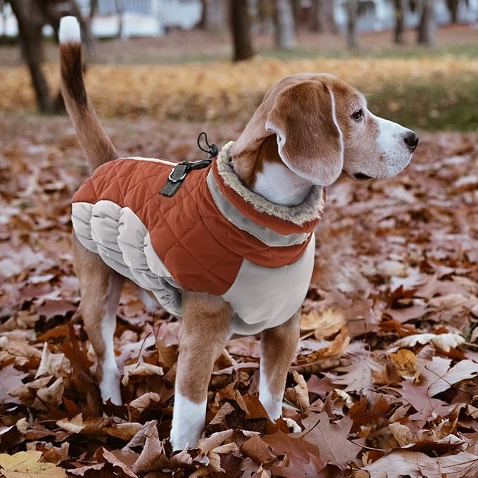 Lelepet Dog Coat Warm Dog Winter Coat Waterproof Dogs Jacket with Harness Built in Reflective Pet Fleece Vest Zip-Up Cold Weather Coats for Large Dogs Turtleneck & Windproof Coats Boston Terrier Brown