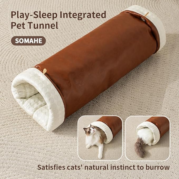 Cat Beds for Indoor Cats Dog Bed for Small Dogs 5 in 1 Function - Leather Mats Bed Cave Pillow Pad for Puppy & Kitten Four-Season 27.5 * 35.4inch Pink