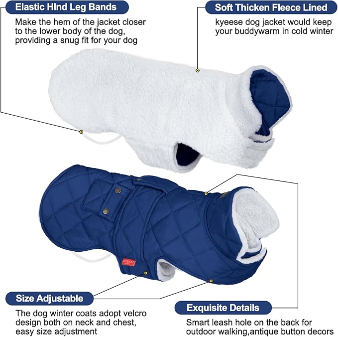 KYEESE Dog Coat Soft Pet Sweater for Cold Weather Waterproof Dogs Jacket with Fleece Lined Warm Pet Winter Coat with Leash Hole Thick Cat Clothes with Pocket Windproof Dog Puffer Coats for Small Dogs