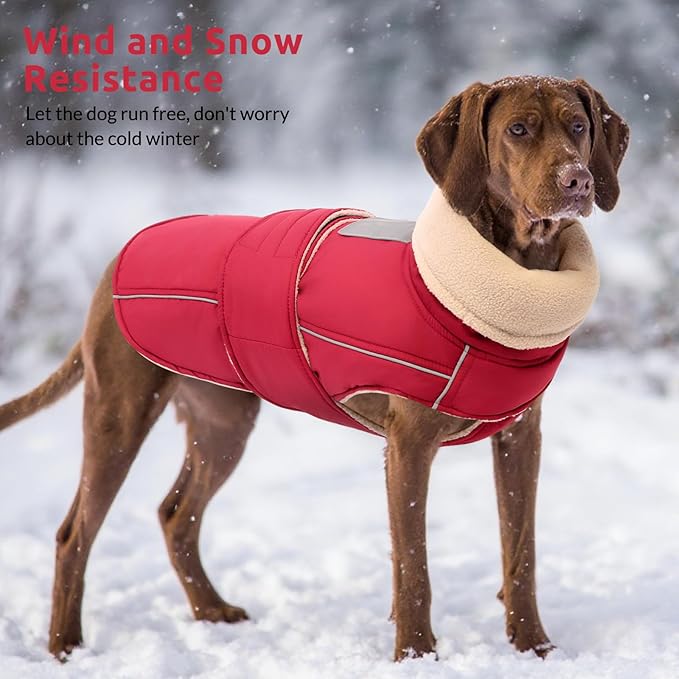 ASENKU Warm Dog Coat, Waterproof Dog Jackets for Large Dogs with Reflective Fleece Vest Turtleneck with Button,Windproof Cold Weather Coats for Small Medium Large Dogs, Dark Red, 3XL