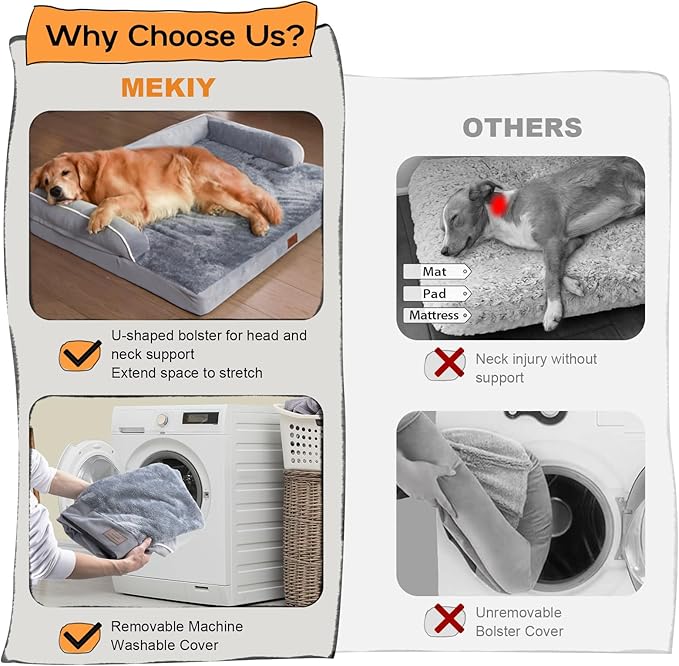 Dog Bed Large Sized Dogs-Orthopedic Waterproof Bed for Dogs,Large Dog Beds with Washable Removable Cover & Non-Slip Bottom