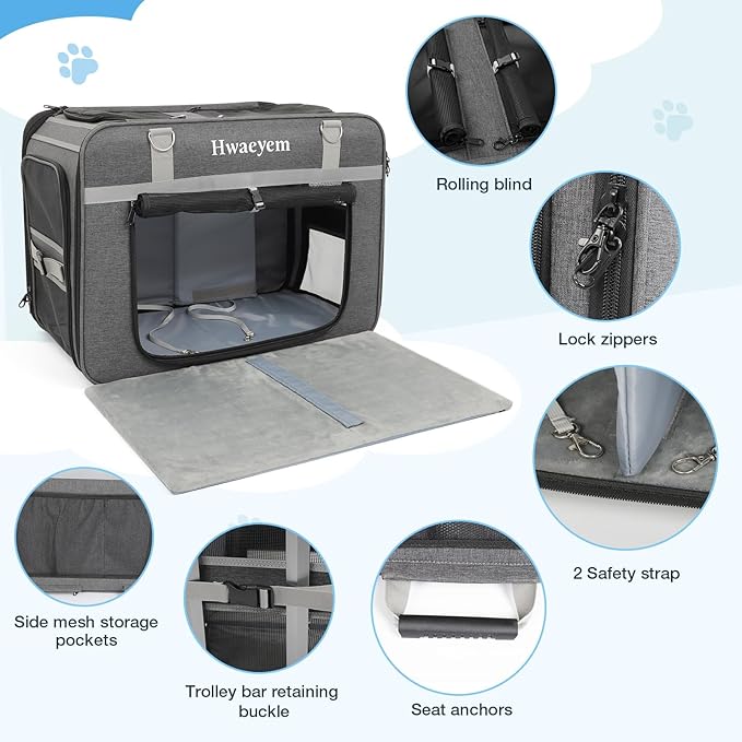 Extra Large Pet Cat Carrier with Wheels, Rolling Pet Carrier for 2 Cats or Medium Dog, 24" X 15" X 17" Portable Dog Cat Crate for Large Cat, Support up to 40 Lbs, Grey