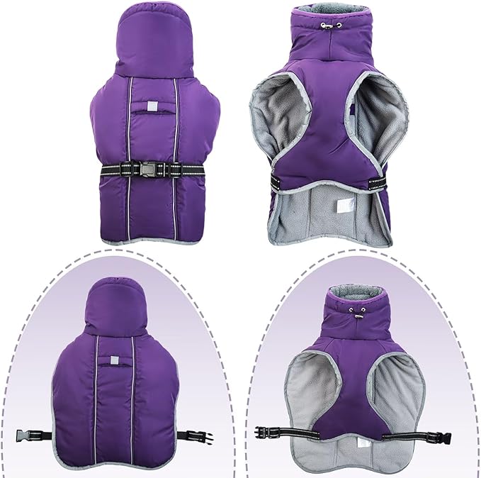 Dog Coat for Large Dogs,XL Dog Winter Jacket,Warm Turtleneck Dogs Coat with Reflective,Pet Vest Water-Resistant Doggy Snowsuit Snow Jacket,Winter Waterproof Windproof Pet Vest Coats,Purple,XL