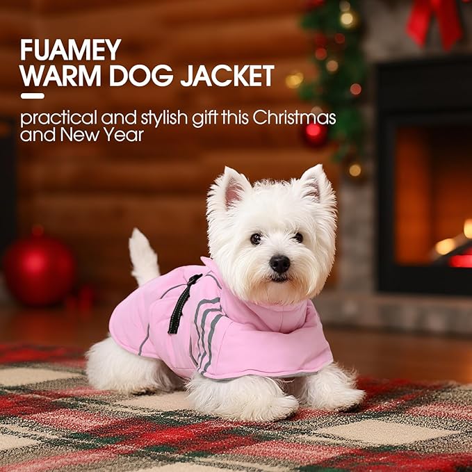 FUAMEY Dog Cold Weather Coats,Dog Winter Jackets for Medium Dogs Warm Dogs Coat with Reflective Strips Waterproof Pet Snowsuit Thick Paded Pets Vest for Boston Terrier French Bulldog Pink M