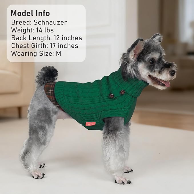 KYEESE Dog Sweater Soft Pullover Dog Sweaters for Small Dogs Male Stretchy Knitwear Cat Clothes Warm Turtleneck Small Dogs Sweater with Gingham Patchwork Comfy Pet Coat for Fall Winter Cold Weather