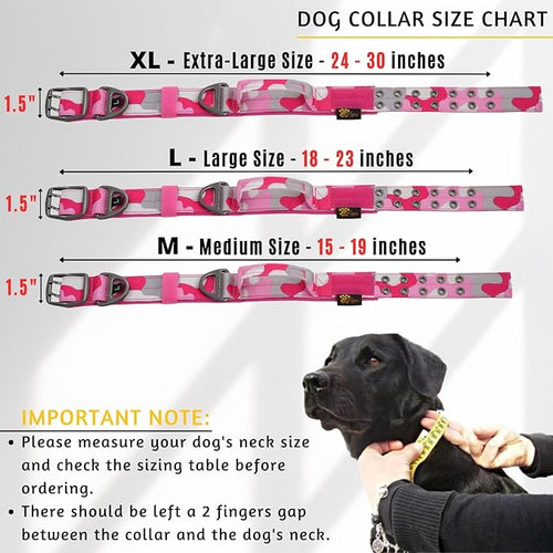 ADITYNA Heavy Duty Dog Collar for Medium Dogs - Camo Pink Collar with Handle for Training, and Walking - Wide, Thick, Tactical, Soft Neoprene Padded