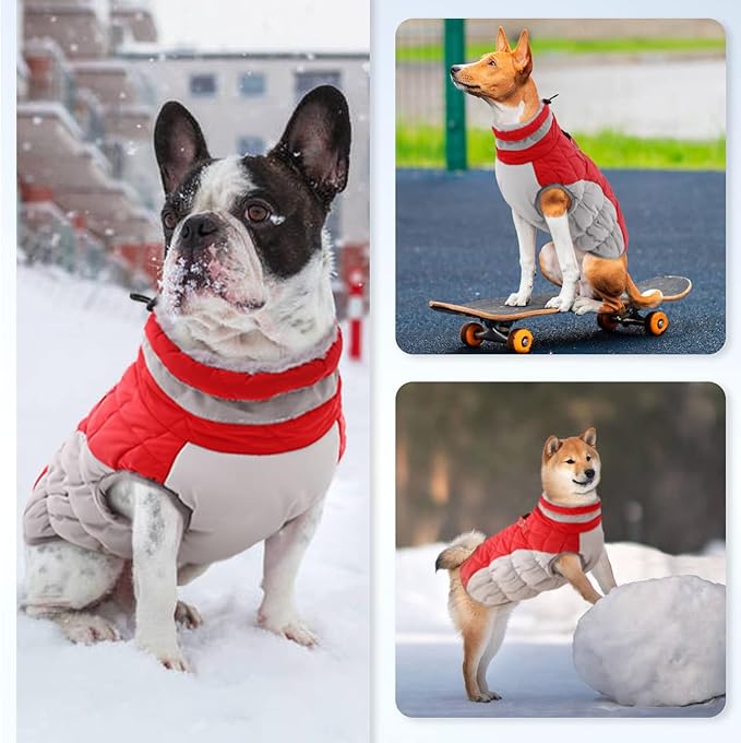 Small Dog Coat,Dog Jackets for Small Dogs,Warm Winter Jacket, Puppy Coat with Harness Built in,Waterproof Dogs Jacket,Puppy Cold Weather Coats,Pet Winter Clothes Snowsuit Shih Tzu Bichon,Red