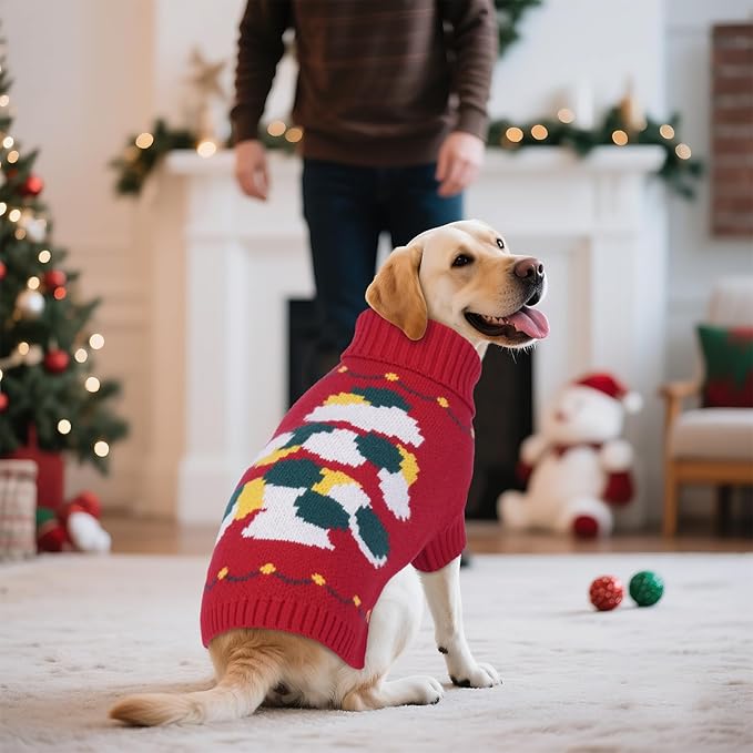 BRKURLEG Christmas Dog Sweaters for Cold Weather, Warm Turtleneck Sweaters for Small Dogs, Xmas New Year Pullover Knitted Sweatshirt for Cats, Dachshund, Poodle, Shih Tzu (Red, S)