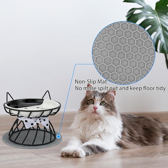 4-in-1 Elevated Pet Food Bowls - Ceramic, Non-Slip, Dishwasher Safe, Whisker-Friendly Stand for Cats & Puppies