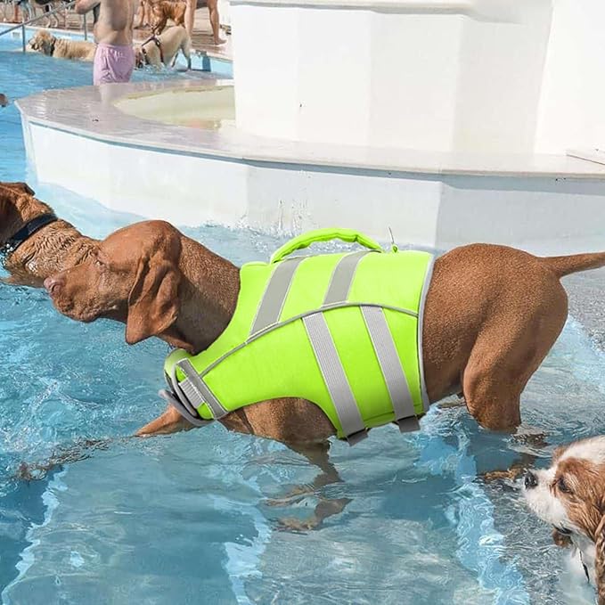 Kuoser Medium Dog Life Jackets - Reflective Swim Vests for Beach & Boating, Green