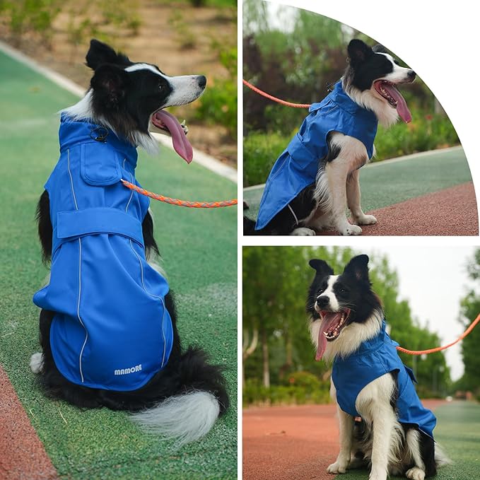 Waterproof Dog Raincoat with Reflective Strip, Adjustable Breathable Rain Coat Jacket with Leash Hole for Dogs (Blue, Small)
