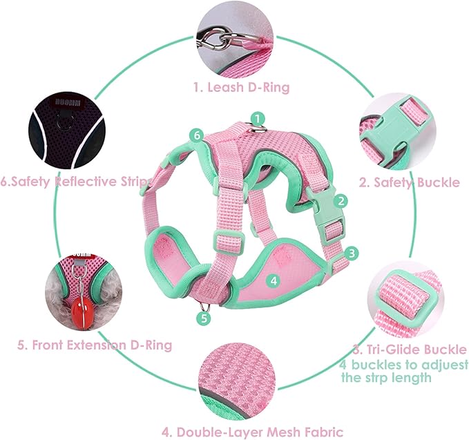 Cat Harness and Leash Set for Walking – Escape-Proof Reflective Vest for Cats and Small Dogs, Adjustable Soft Air Mesh with Pressure-Reducing Design, 4.92ft (Black & Rose, S)