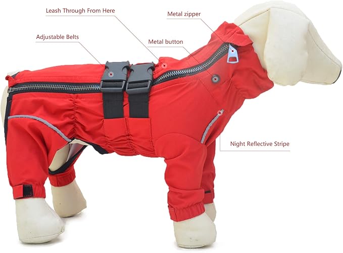 Dogs Waterproof Jacket, Lightweight Waterproof Jacket Reflective Safety Dog Raincoat Windproof Snow-Proof Dog Vest for Small Medium Large Dogs Red XXL
