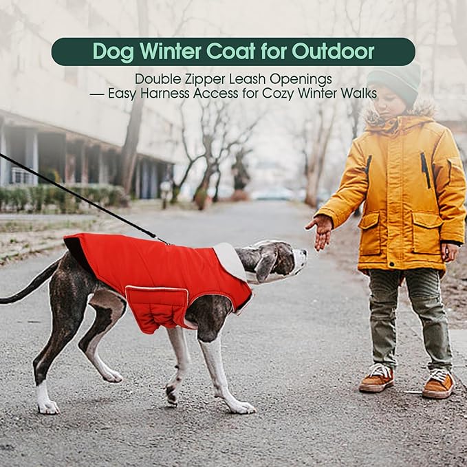 Kuoser Dog Coat Small, Cold Weather Reflective Waterproof Dogs Jacket with Warm Fleece Lining, Turtleneck Dog Winter Coat with Zipper, Doggy Snow Jacket Pet Coats for Small Medium Large Dogs, Red S