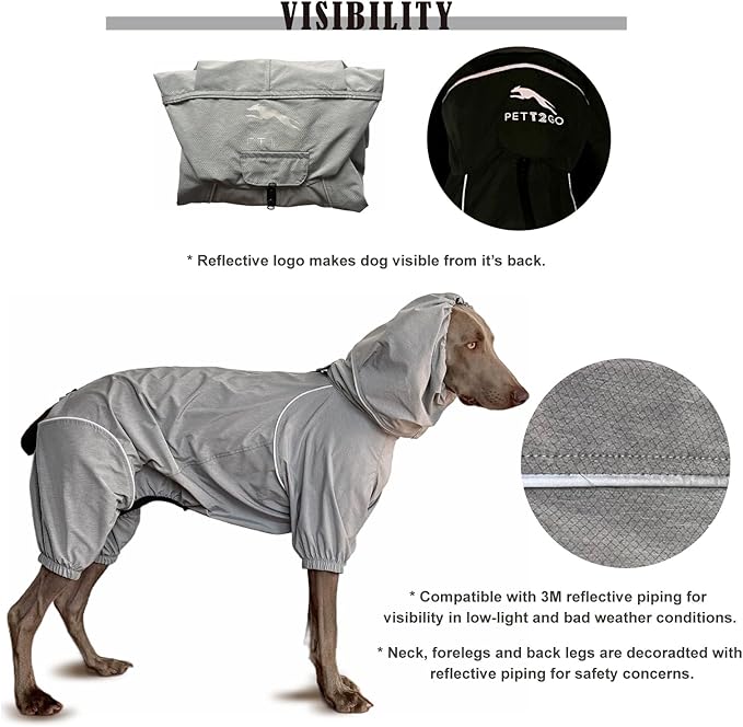 Dog Lightweight Windbreaker, Pet Outdoor Sports Jacket, 0.5 lbs,3 in One, Hooded, Easy on/Off with Collar and Harness, Reflective Piping, Packable, Dog Hiking/Camping, Grey (XX-Large)