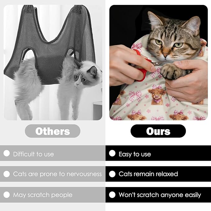 27.6" Cat Grooming Wrap, Self Adhesive Cat Wrap for Cutting Nail, Anti-Escape Calming Cat Swaddle Wrap for Medicine Ear Cleaning, Cow Anti-Scratch Cats Burrito Restraint Blanket, Pet Tool (6-10 lbs)