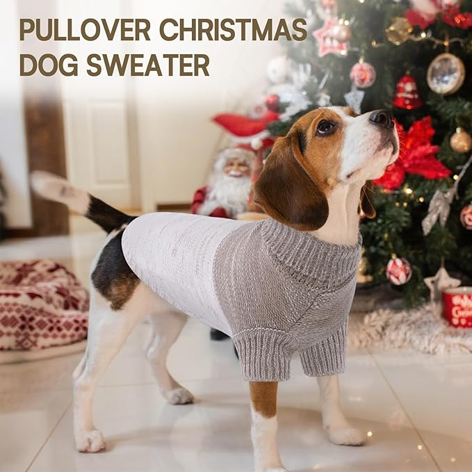 Queenmore Small Dog Sweater, Knitted Pullover Puppy Sweater,Cold Winter Pet Sweaters for Dog Girls Boys, Soft Turtleneck Knit Sweater with Leash Hole,Long Sleeves Christmas DogSweater(Khaki,XS)