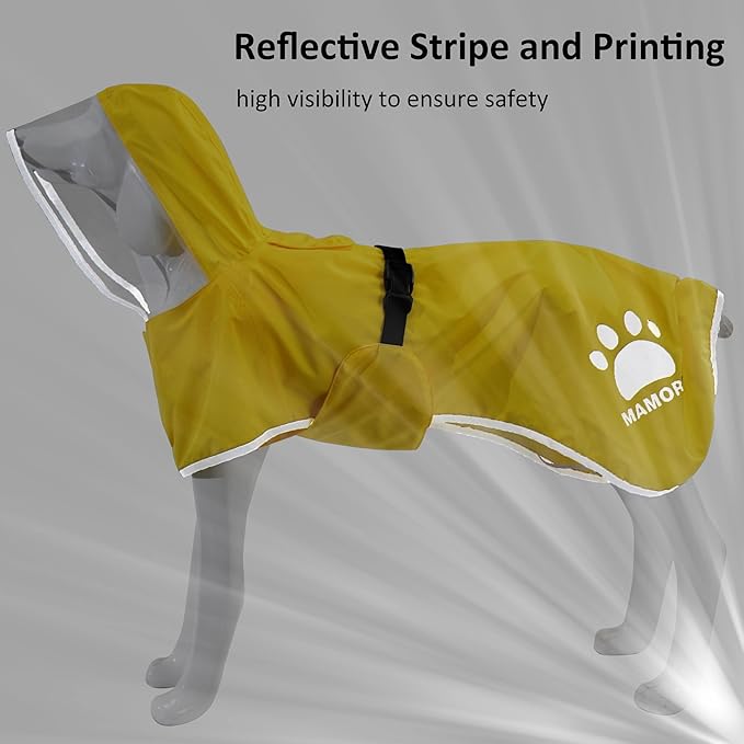 MAMORE Dog Raincoat Waterproof, Lightweight Adjustable Dog Rain Coat Hooded Poncho with Reflective Strip for Large Medium Small Dogs (Yellow, Small)