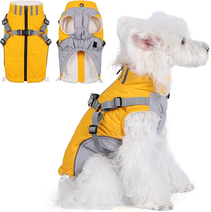Gyuzh Dog Coat with Harness Dog Jacket Winter Waterproof Dog Coats Dog Harness Coat Cold Weather Winter Dog Coat with Harness Built in for Small Medium Large Dogs