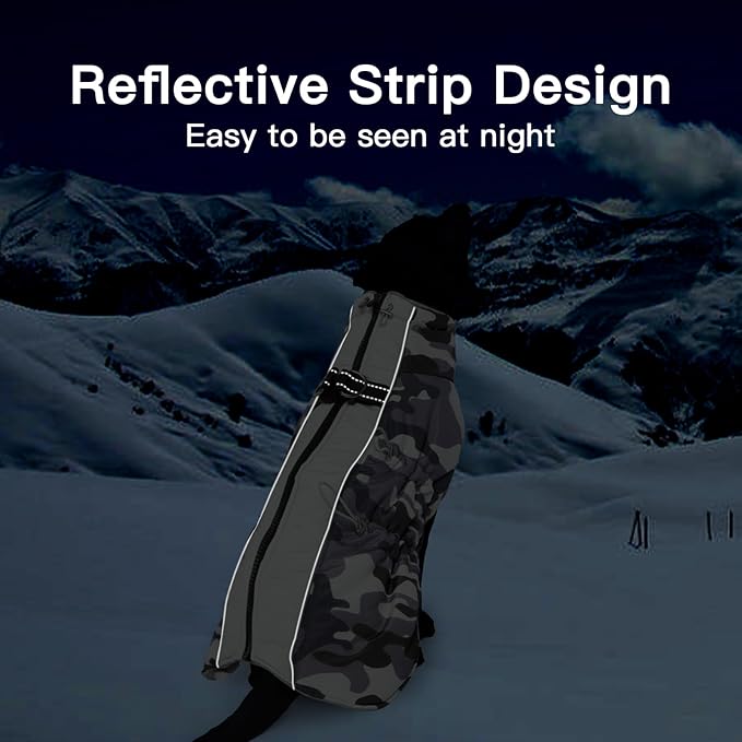 Dog Coat Dog Winter Jacket-Large, Warm Dog Coat Zip Up Snowsuit Dog Harness Vest Reflective Water-Resistant Dog Coat Dog Snow Jacket for Large Dogs French Bulldog, Pug, Grey-Camouflage
