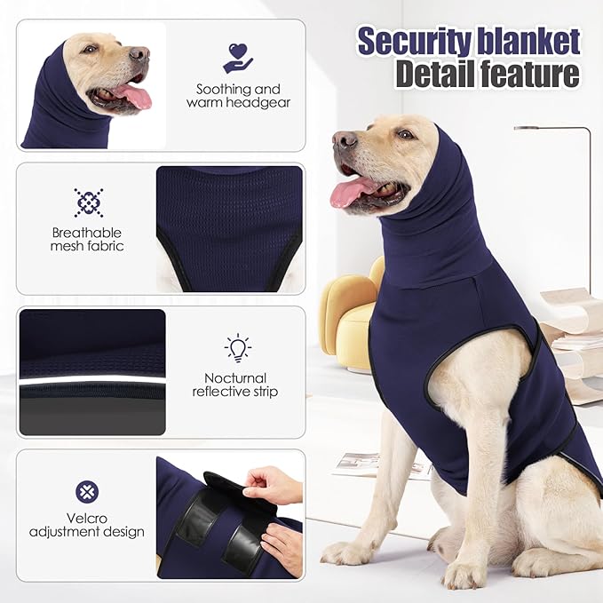 Dog Anxiety Vest,Pet Calming Hoodie Breathable Dog Anti-Anxiety Jacket for Thunder Fireworks and Separation,Blue XL