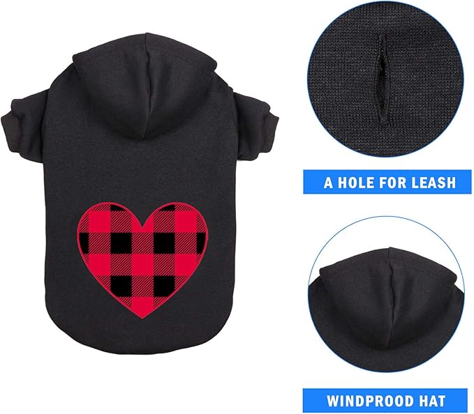 Dog Hoodie Dog Sweaters for Medium Dogs Pet Clothes Black Buffalo Plaid Warm and Soft Breathable Cozy(M)