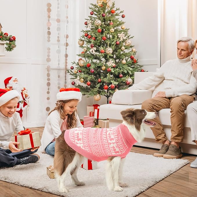 SCENEREAL Turtleneck Dog Sweater for Small Medium Large Dogs Girls Boys, Knit Pet Pullover Puppy Clothes Cold Weather Coats, Holiday Outfits Sweatshirt for Christmas, Pink L