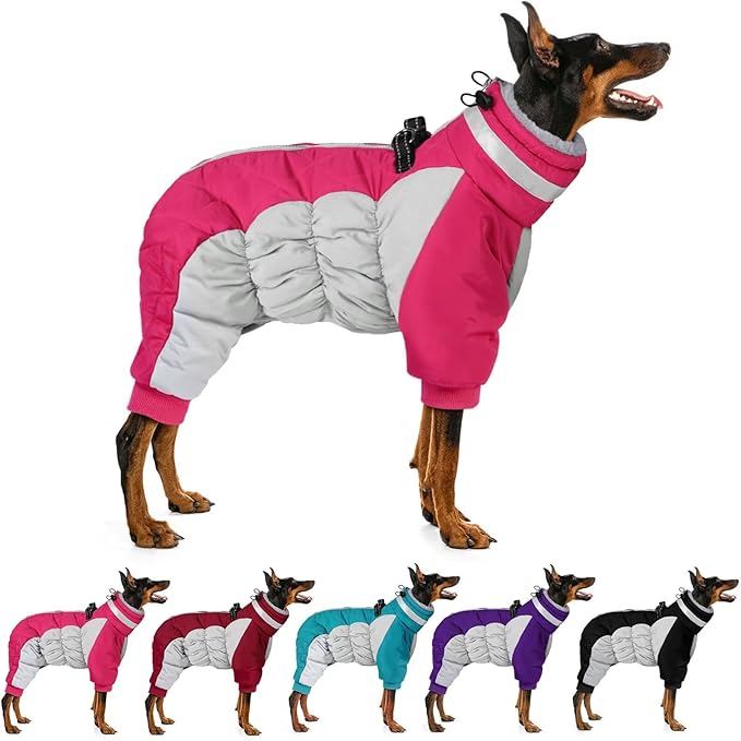 MIGOHI Full Body Dog Coat - Warm Reflective Large Dog Winter Coat with Harness,Turtleneck Fleece Jacket for Dogs,Four-Leg Windproof Puffer Jackets Snowsuit with Zipper for Small Medium Large Dogs,2XL