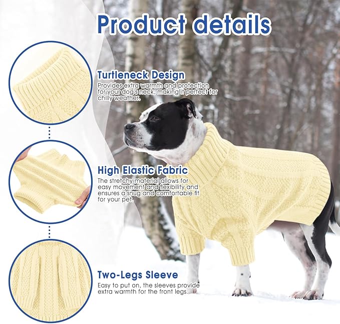 Queenmore Small Dog Sweaters for Dogs Girls Boys,Xmas Sweater Small Dog,Turtleneck Knitted Sweater for Dogs Cats,Cold Weather Pullover for Male Female,Soft Sweaters Pet Apparel(Light Apricot,S)