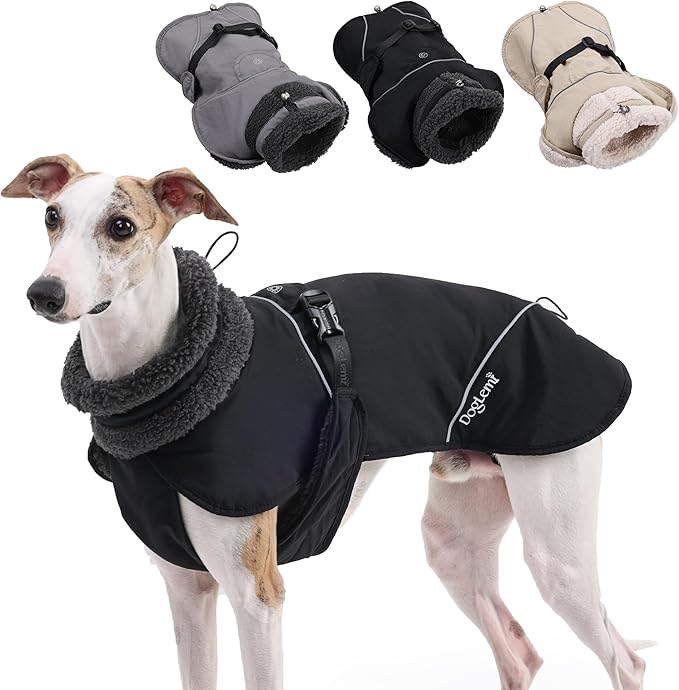 Adjustable Dog Coat with Harness Slot, Waterproof Fleece Lined Winter Jacket, Windproof Reflective Pet Vest for Cold Weather for Small Medium Large Dogs (Black, X-Large)