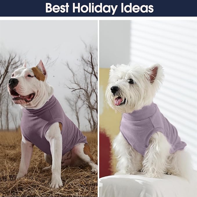 IECOii 2 Pack Fleece Dog Sweaters for Large Dogs - Stretchy & Warm Dogs Fleece Sweater for Labrador Boy Girl, Comfortable & Warm, Machine Washable, Fall & Winter (Size XXXL,Dark Purple & Light Purple)