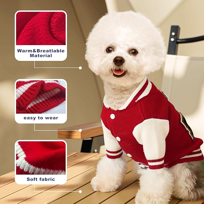 Small Dog Sweater Sweatshirt Cute Puppy Sweaters - Winter Red Warm Knitted Bear Design for Puppies(L)