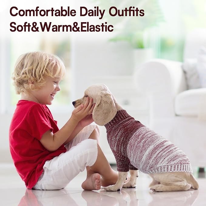 Queenmore Small Dog Sweater, Knitted Puppy Pullover, Soft Turtleneck, Long Sleeves, Purple, Small