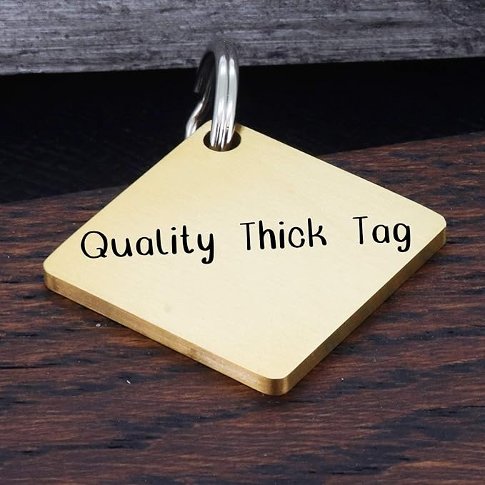 Ultra Joys Cat ID Tag Personalized Pet Tags, Durable Stainless Steel Small Pet Mini Dog Cat Tag Lightweight -Diamond Tag in Gold