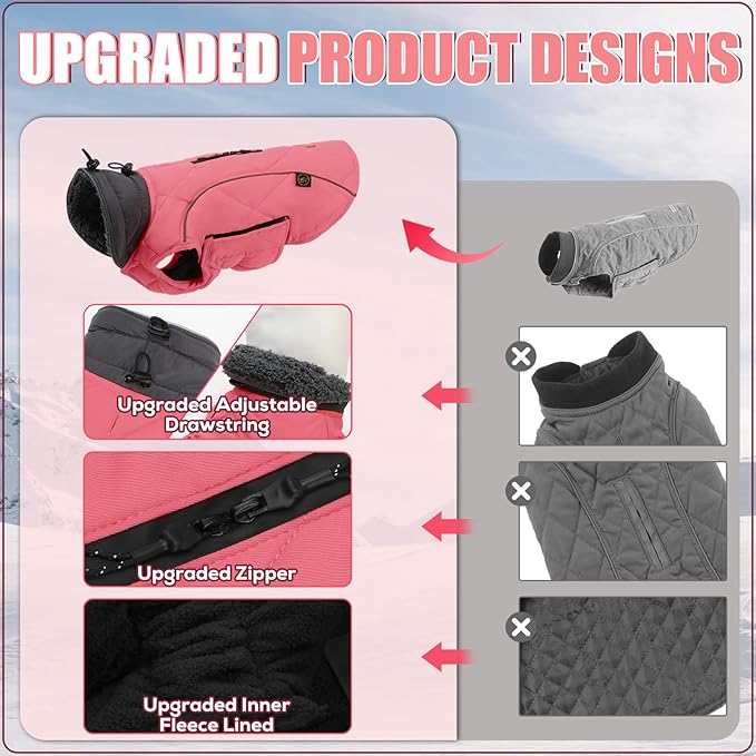 EMUST Dog Vests for Winter, Fleece Lined Dog Coat for Cold Weather Warm Pet Jackets for Small Medium Large Dogs, Pet Dogs Apparel for Cold Weather, Pink, XXXL