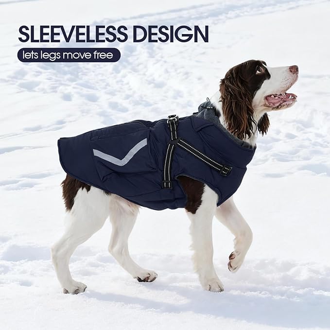 FUAMEY Small Winter Coat for Dogs with Harness, Thermal Dog Jackets Reflective Vest, Warm Clothes Puppy Cover for Cold Weather, Turtleneck Puppies Outfits Zip Up, Bichon Frise (Dark Blue, S)