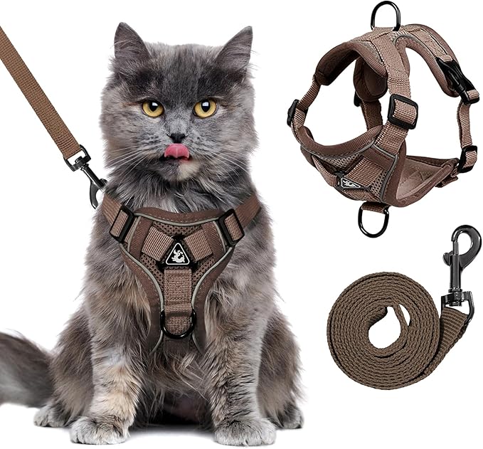 Large Cat Harness and Leash Set for Walking - Escape Proof Adjustable Vest, Reflective Breathable Mesh with 4 Buckles for Big Cats