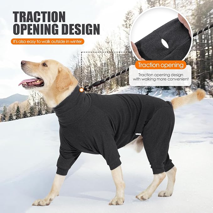 Dog Winter Coat Soft Fleece Pullover Pajamas, Fullbody Dog Cold Weather Jacket, Warm Pullover Doggie Winter Thermal 4-Legged Onesie Jumpsuit,High Collar Snowsuit Sweater for Dogs